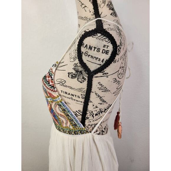 Zara Midi Dress SZ S Halter Embroidered Gauze Beachy Bohemian Cottagecore - Picture 6 of 13